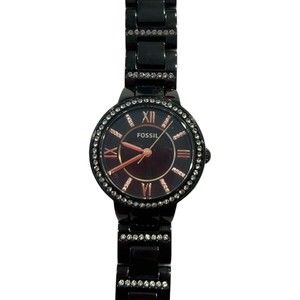 Vintage Fossil Stainless Steel Quartz Roman Numeral Analog Rhinestone Watch